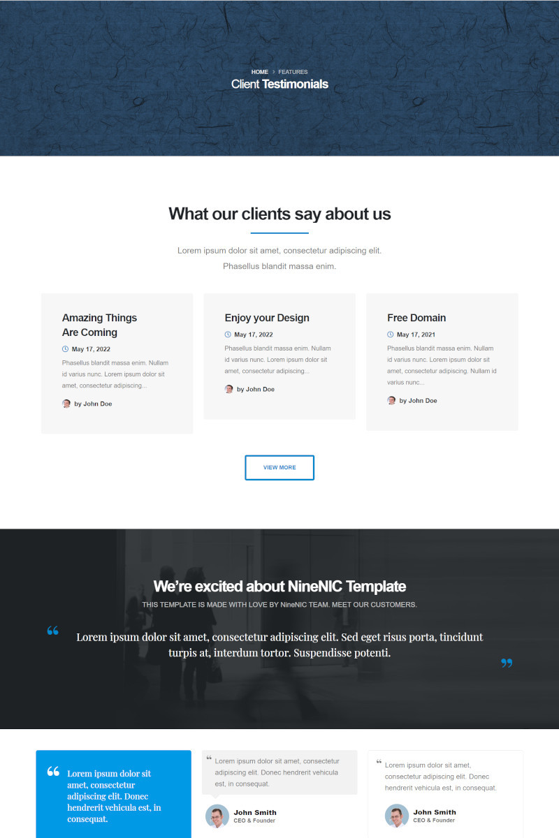 Layouts สำเร็จรูป- เพจ Testimonials แนะนำเว็บไซต์สำเร็จรูป NineNIC